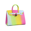 women high heel outdoor rainbow shoes with Matte Jelly Bag Fashion Colorful  Classic Tote Bag Padlock Lady Multi color Handbag